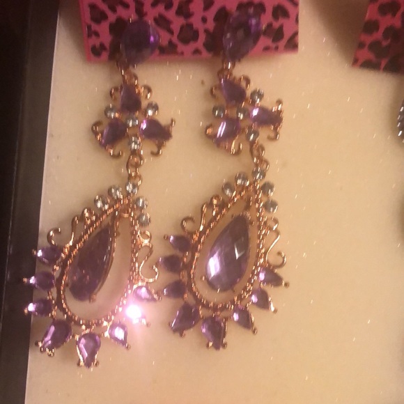 Betsey Johnson Rose Gold & Purple Earrings - Picture 3 of 3